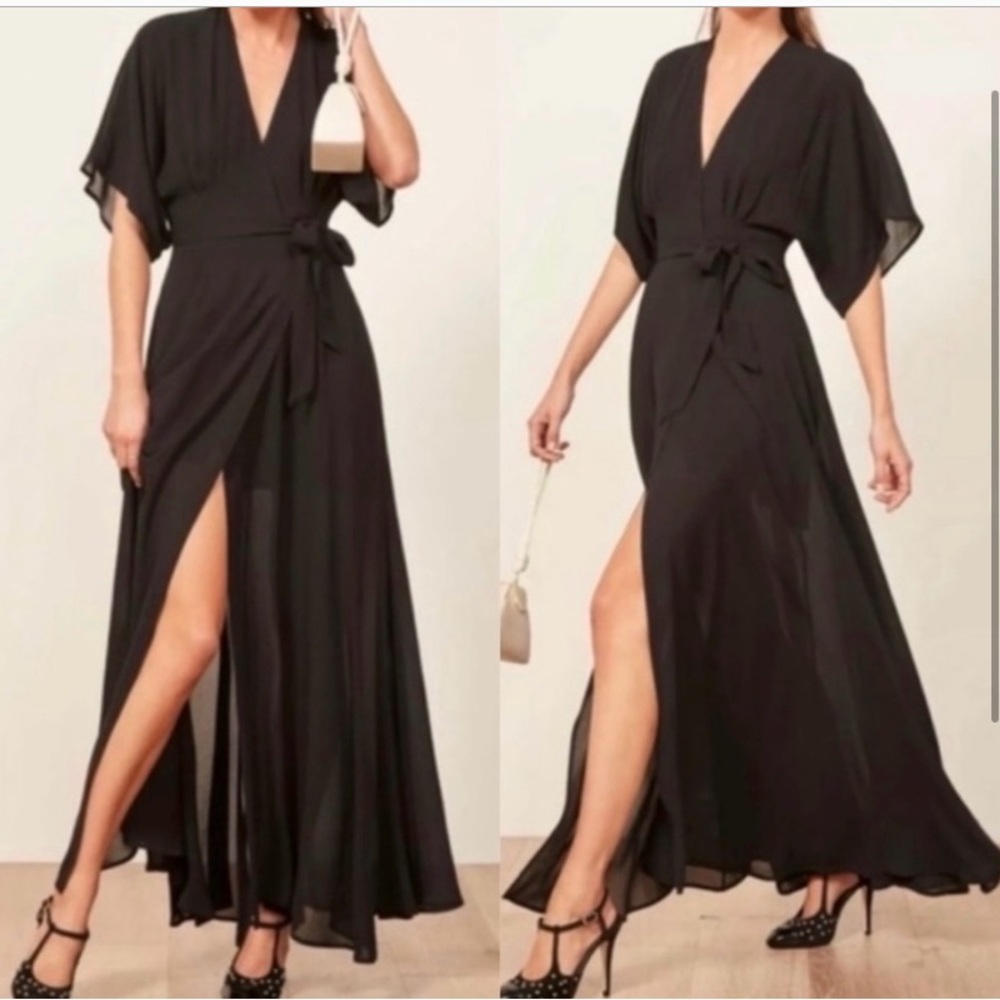 reformation winslow braidsmaid wedding maxi formal wrap dress